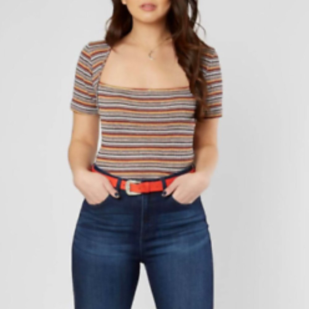 Free People Striped Wild Grey T-Shirt